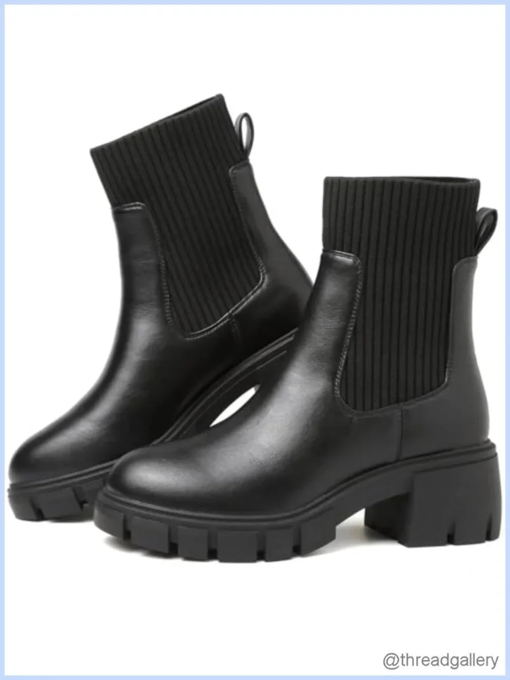 Women's Platform Chelsea Boots with Lug Sole Chunky Block Heel PU